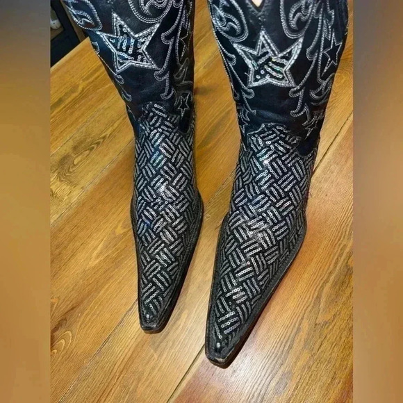 Rodeo Bravo Sequin Embellished Cowboy Kickers | Black & Silver | W 8.5 M 10.5 - Picture 5 of 9